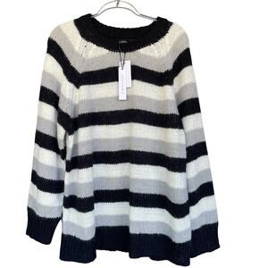 Sanctuary Womens Sweater XXL Black White Striped Eyelash Pullover Mohair